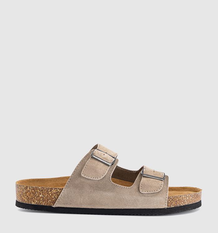 OFFICE Sidney Double Buckle Footbed Sandals Taupe Suede