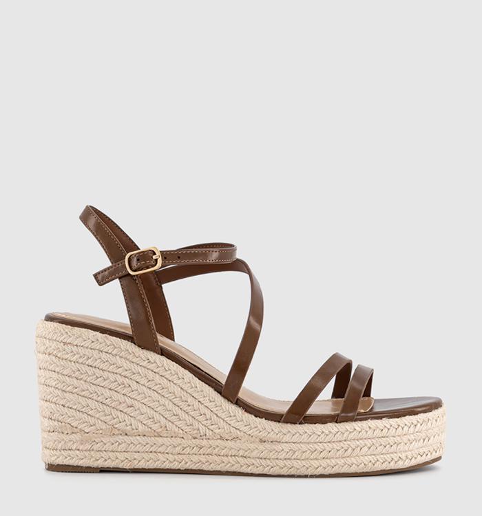 OFFICE Holland Strappy Espadrille Wedges Chocolate Brown