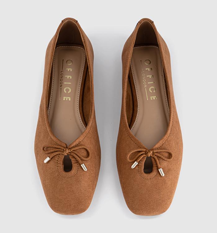 OFFICE Freya Bow Ballerina Flats Tan Faux Suede
