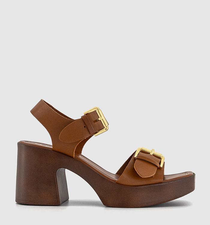 OFFICE Marseille Two Part Heeled Sandals Tan Leather
