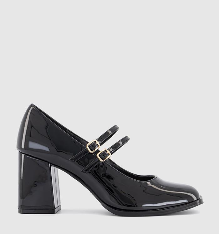 OFFICE Manhattan Double Strap Heeled Mary Janes Black Patent