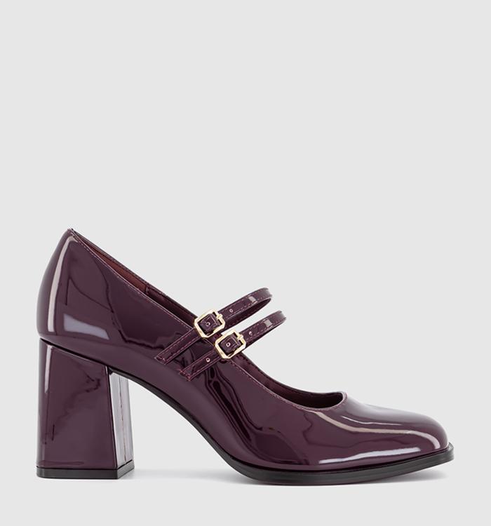 OFFICE Manhattan Double Strap Heeled Mary Janes Burgundy Patent