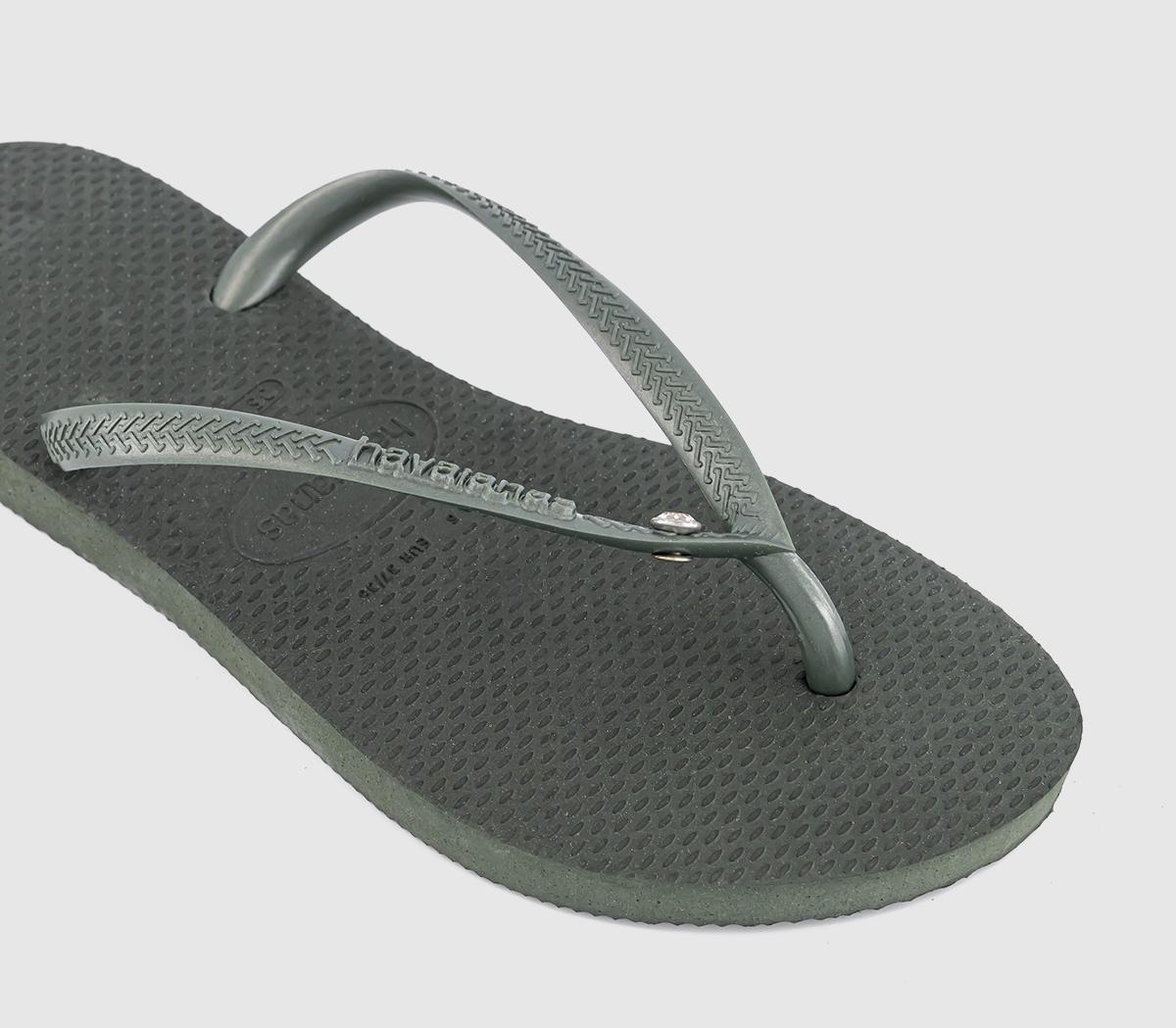 Havaianas Slim Crystal Flip Flops Havaianas Slim Crystal Flip Flops Olive Green