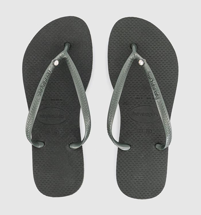 Havaianas Slim Crystal Flip Flops Olive Green
