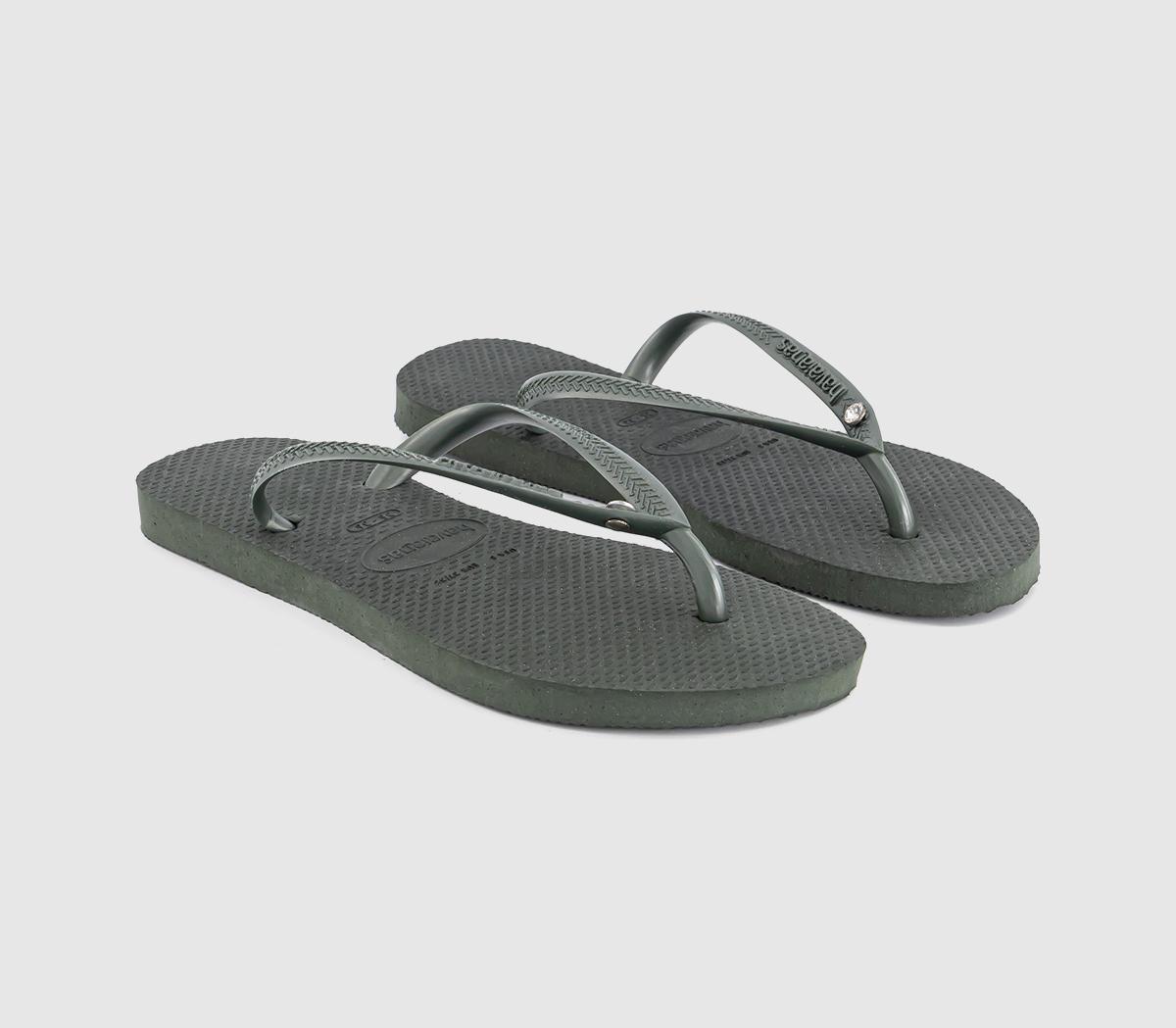 Havaianas Slim Crystal Flip Flops Havaianas Slim Crystal Flip Flops Olive Green