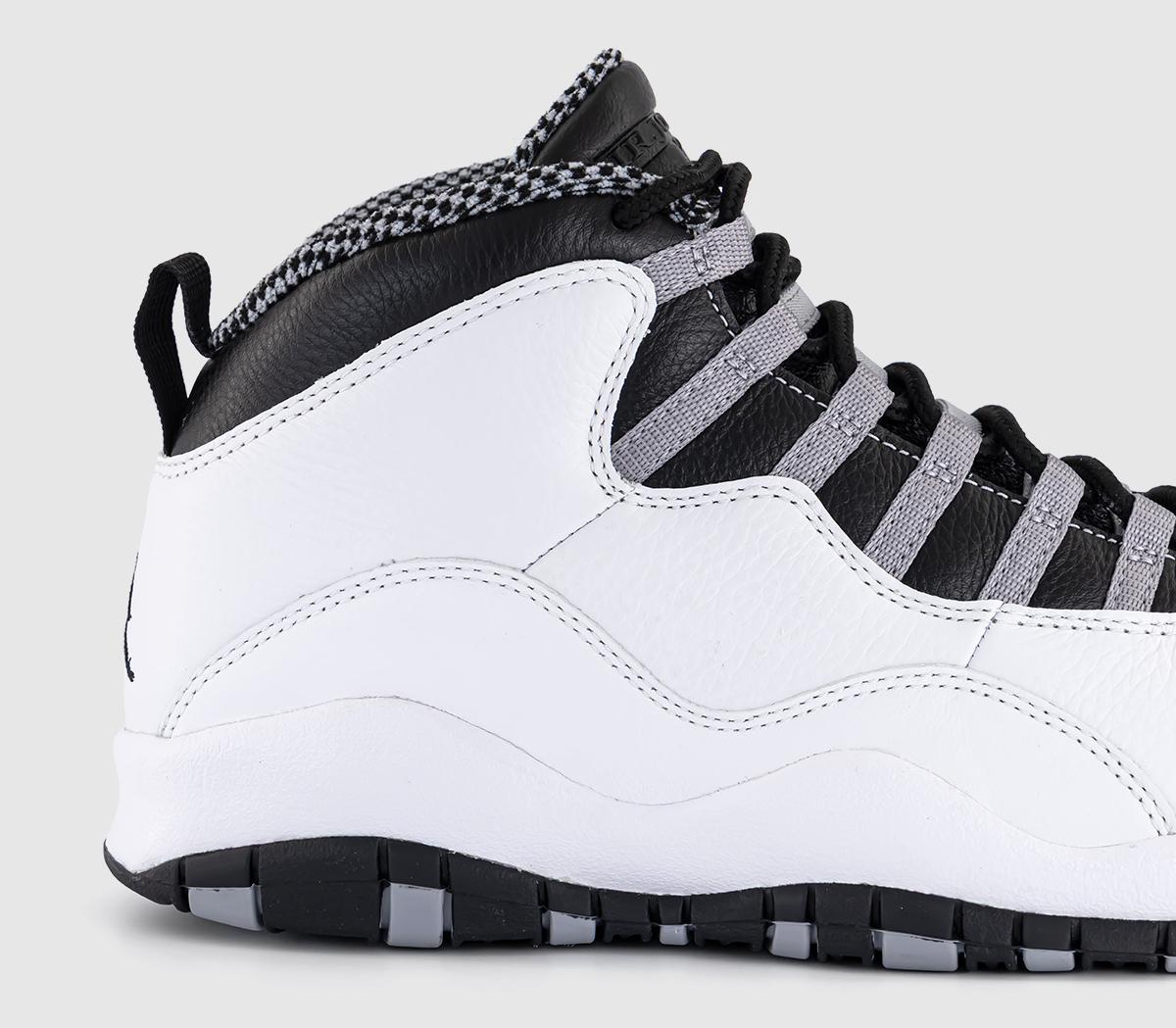 grey black and white jordan 10