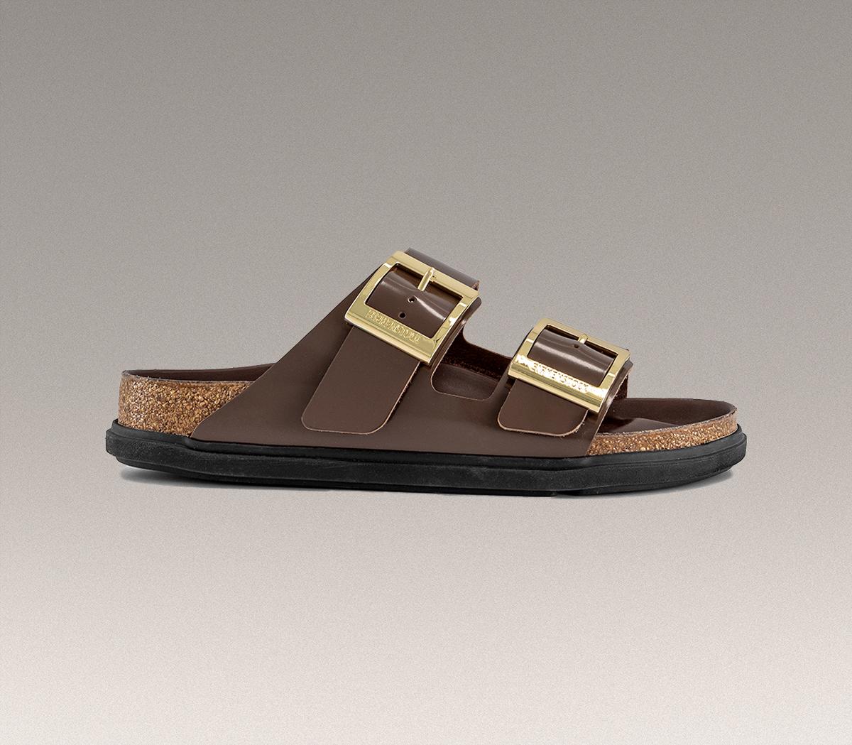Birkenstock Womens Arizona Droplet Sandals Carafe High Shine Brown, 3