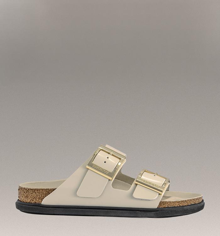 BIRKENSTOCK Arizona Droplet Sandals Ecru High Shine