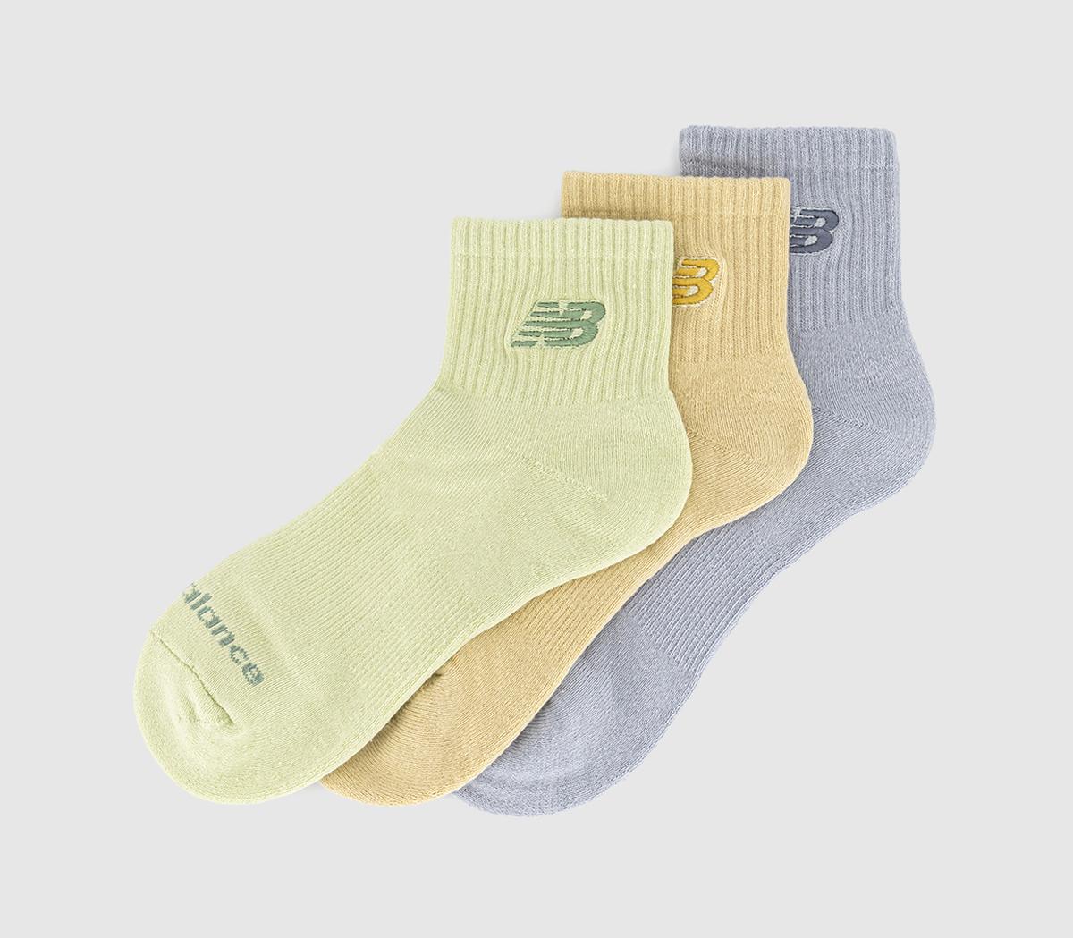 New Balance SocksNb Embroided Logo Ankle 3 Pack SocksYellow Green Blue