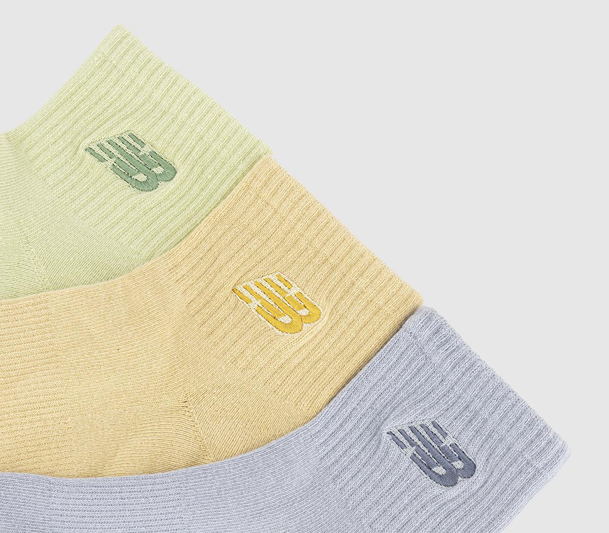 New Balance SocksNb Embroided Logo Ankle 3 Pack SocksYellow Green Blue