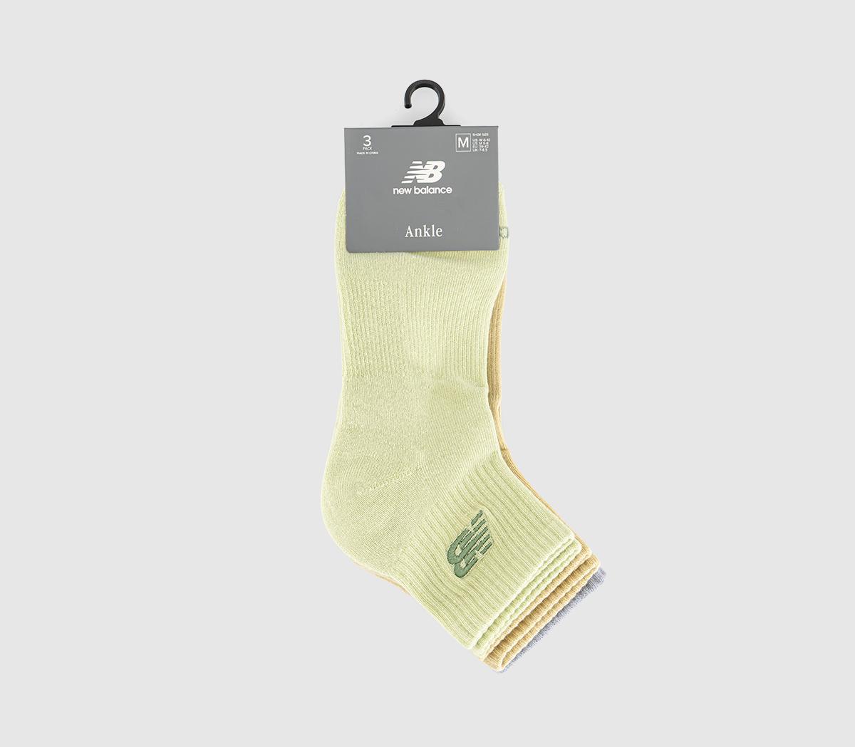 New Balance SocksNb Embroided Logo Ankle 3 Pack SocksYellow Green Blue
