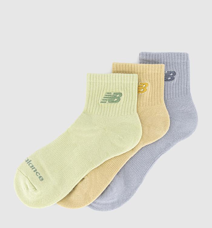 New Balance Socks Nb Embroided Logo Ankle 3 Pack Socks Yellow Green Blue