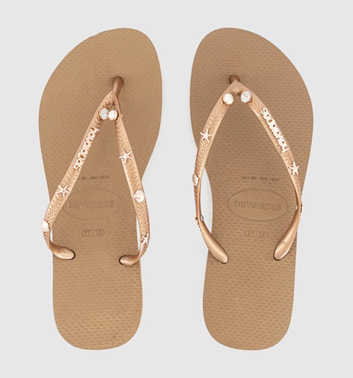 Havaianas Slim Luxury Aqua Flip Flops Rose Gold