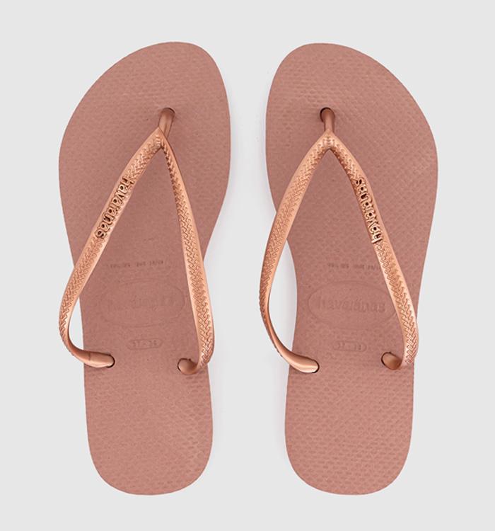 Havaianas Slim Logo Metallic Flip Flops Golden Blush