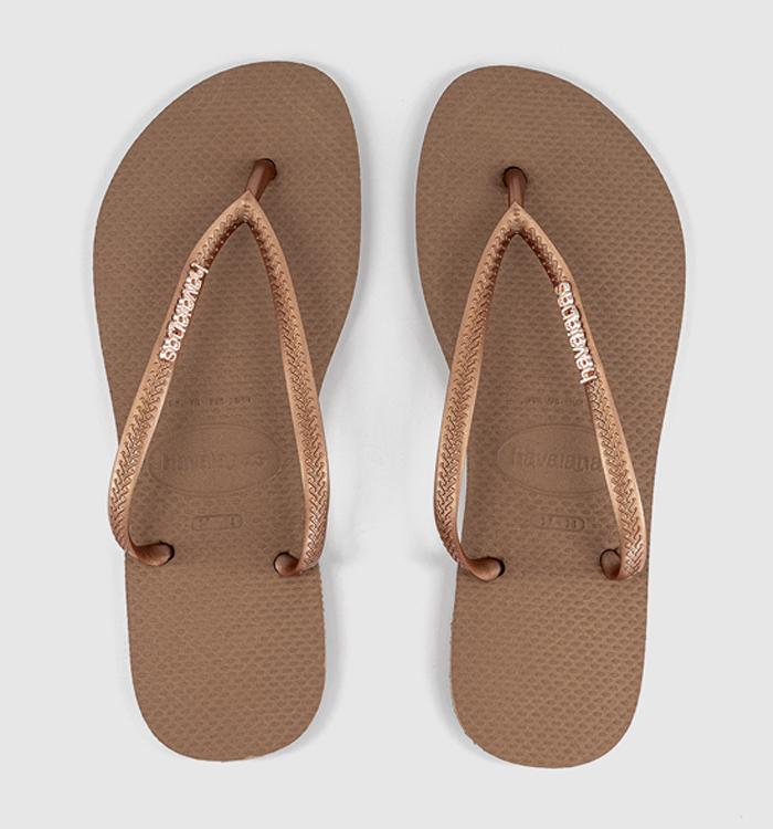 Havaianas Slim Logo Metallic Flip Flops Rose Gold