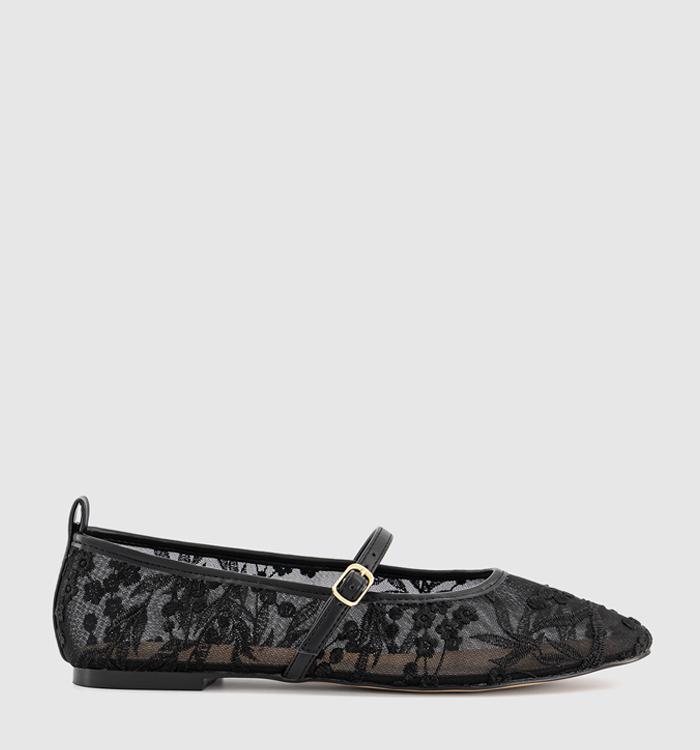 OFFICE Forest Embroidered Mary Janes Ballet Pumps Black