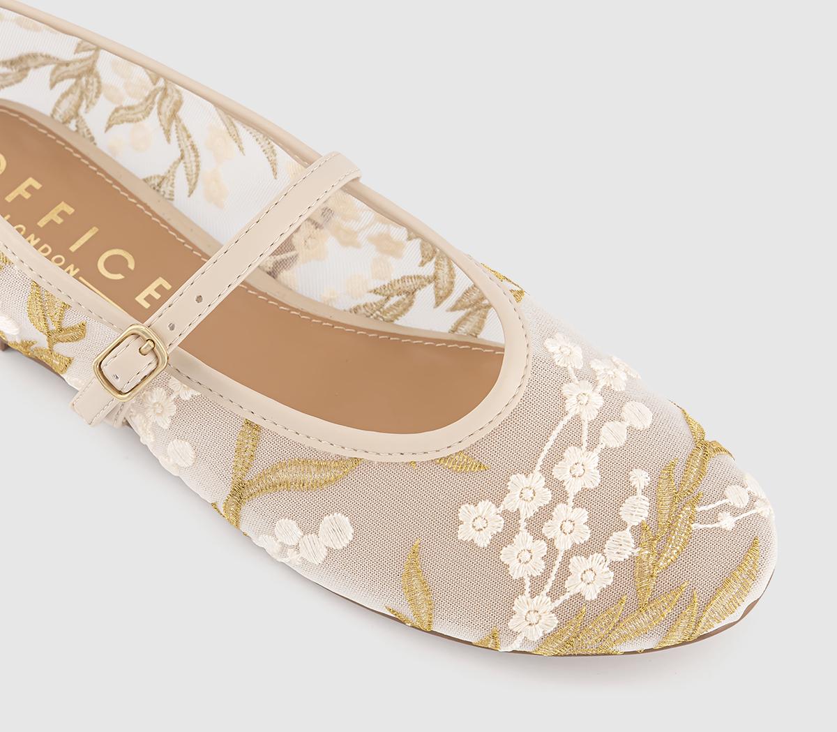 OFFICEForget Me Not Embroidered Mary Janes Ballet PumpsCream Embroidery