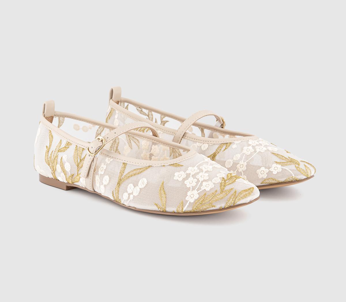 OFFICEForget Me Not Embroidered Mary Janes Ballet PumpsCream Embroidery