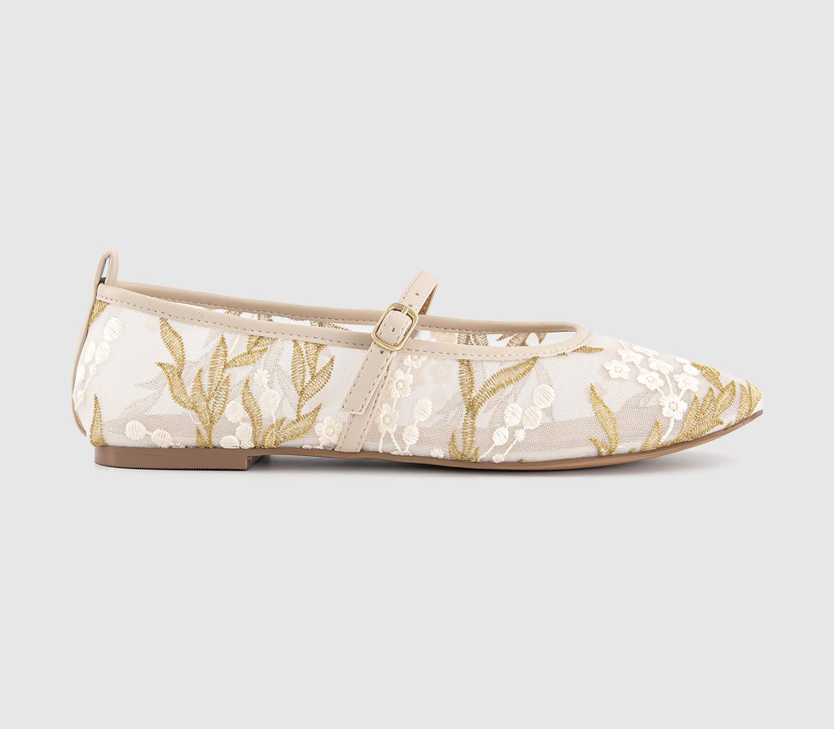 OFFICEForget Me Not Embroidered Mary Janes Ballet PumpsCream Embroidery