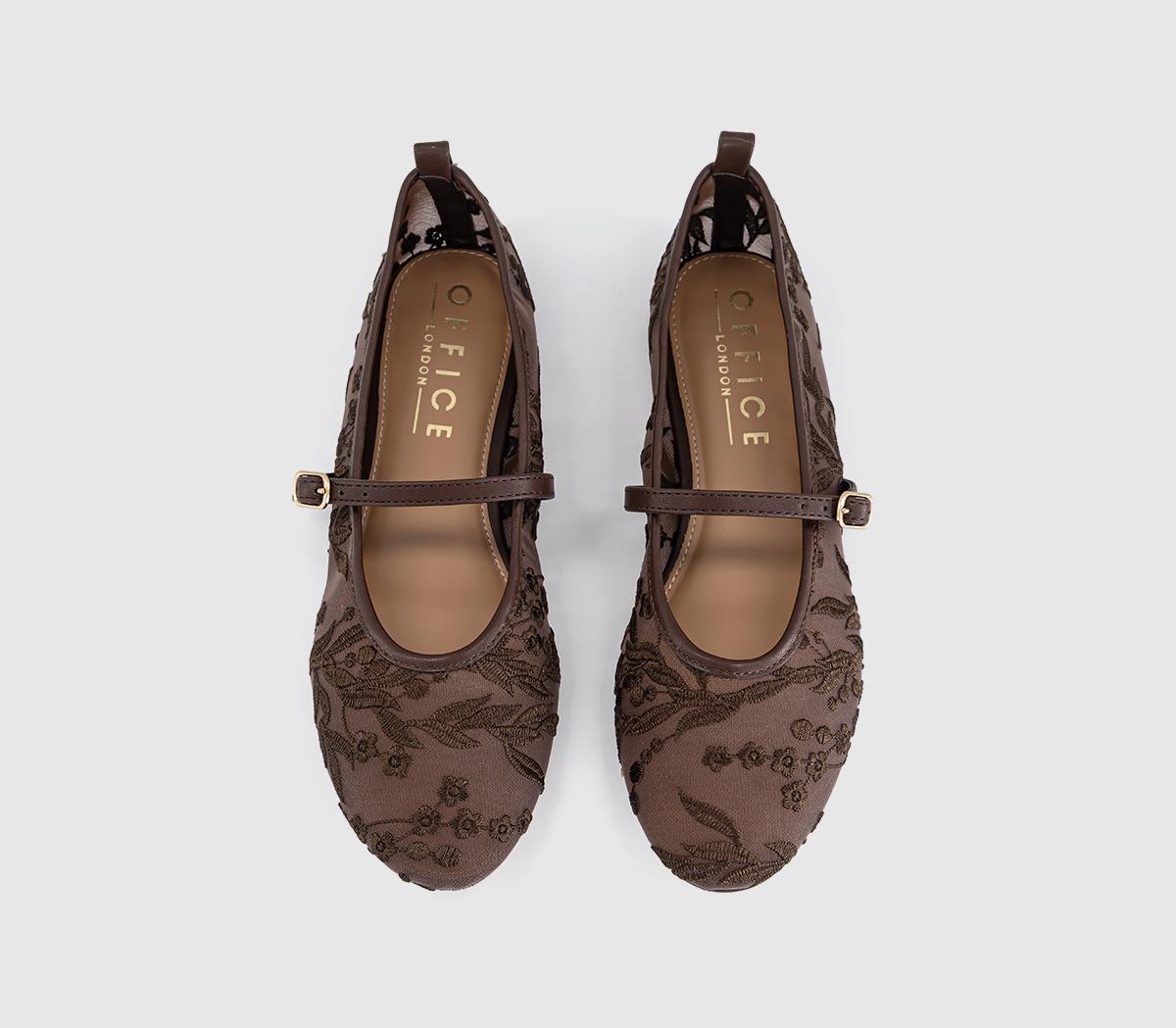 OFFICEForest Embroidered Mary Janes Ballet PumpsBrown