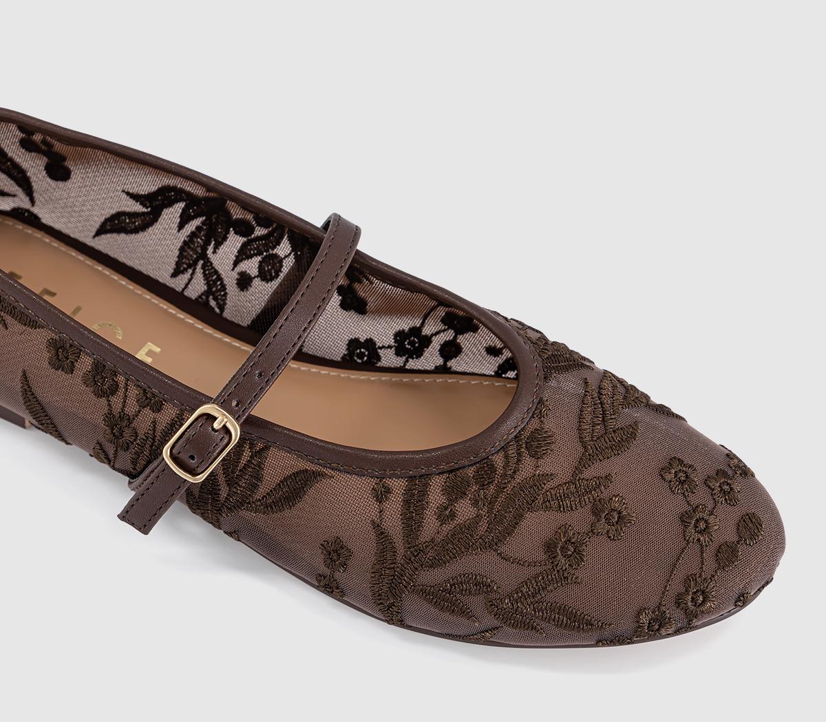 OFFICEForest Embroidered Mary Janes Ballet PumpsBrown