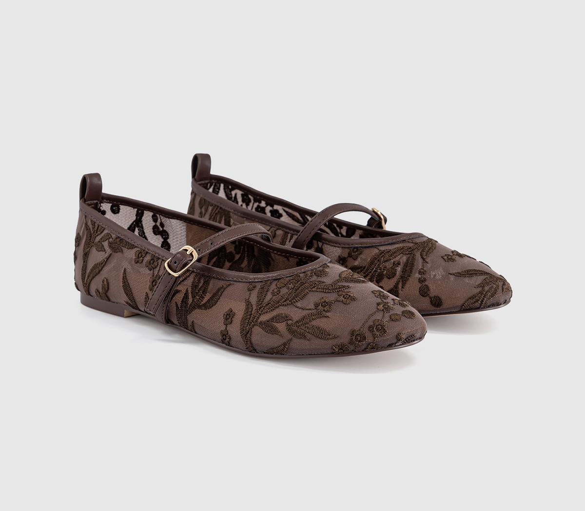 OFFICEForest Embroidered Mary Janes Ballet PumpsBrown