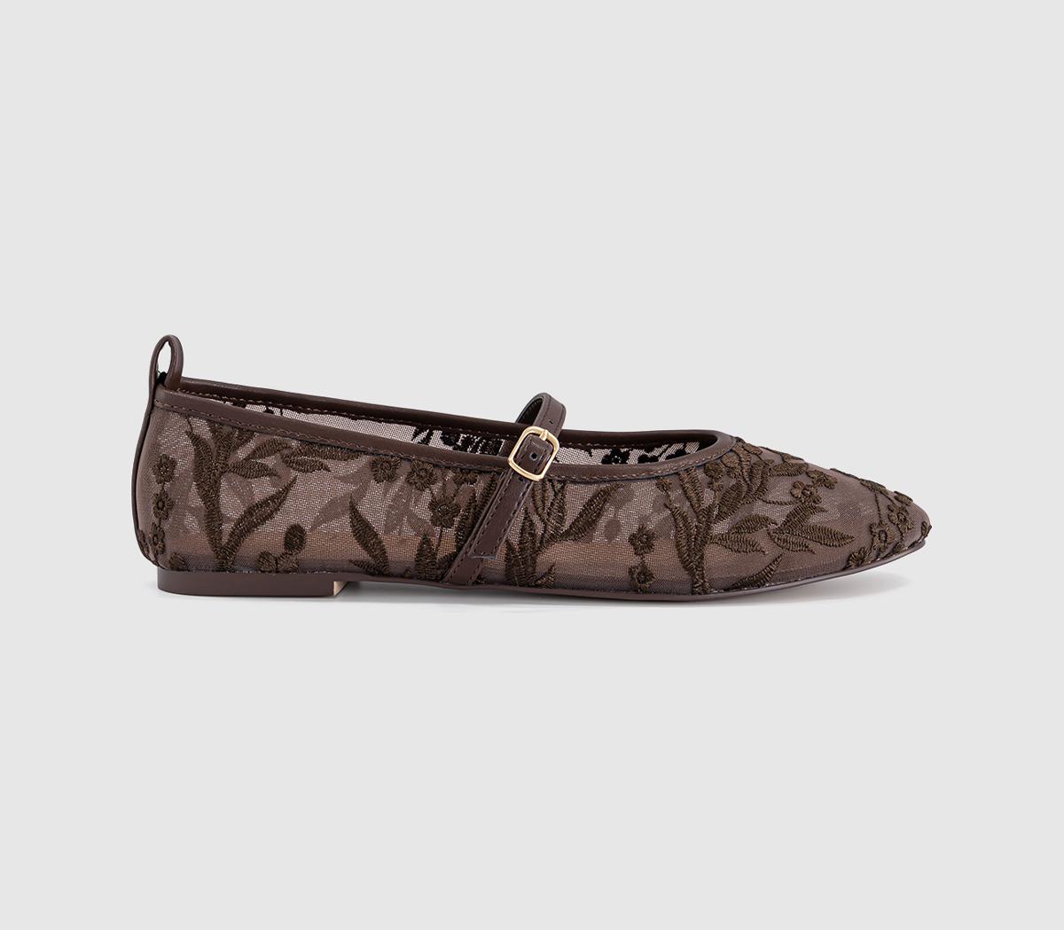 OFFICEForest Embroidered Mary Janes Ballet PumpsBrown