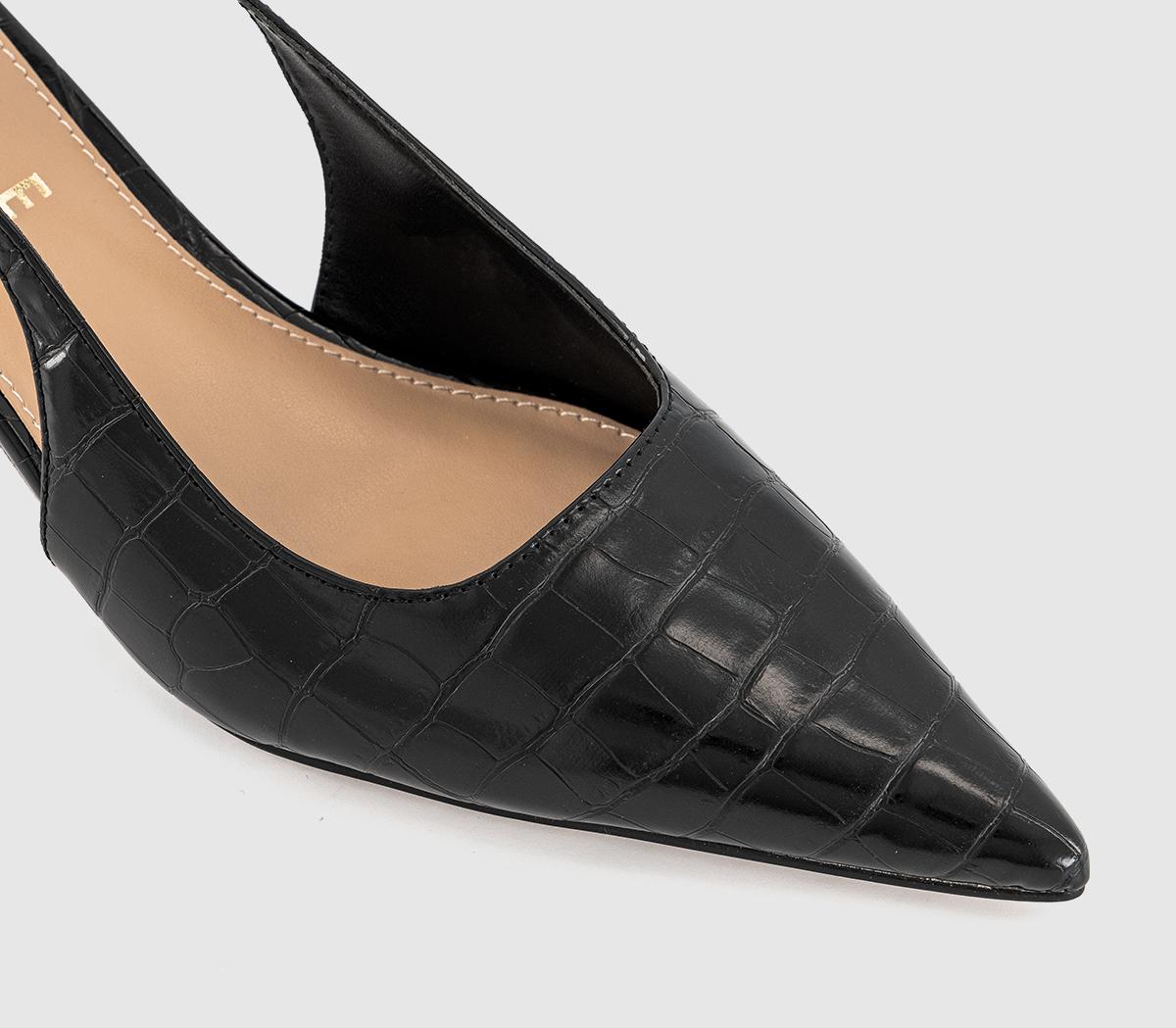 OFFICEMorgan Croc Slingback Kitten HeelsBlack Croc Patent