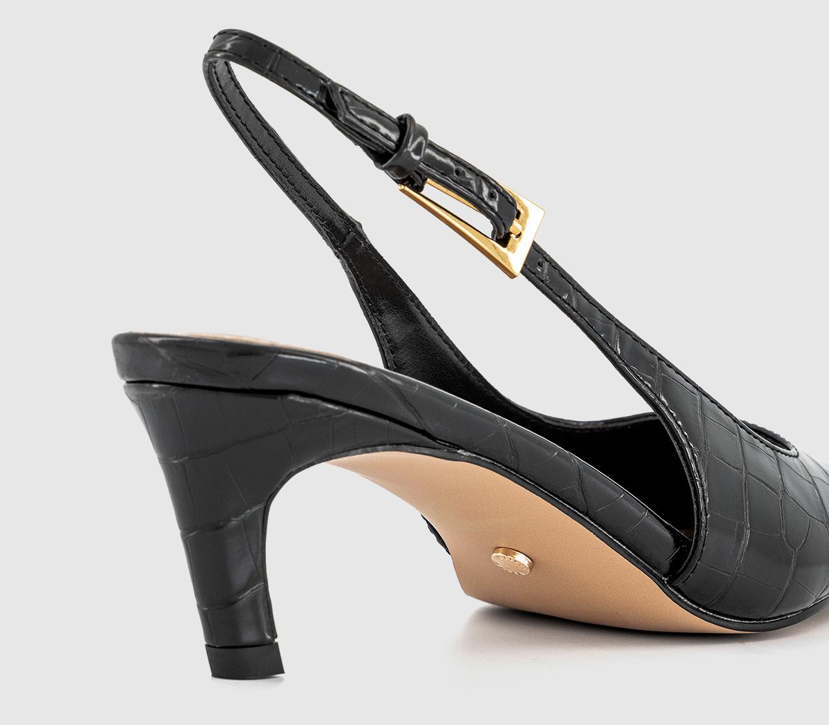 OFFICEMorgan Croc Slingback Kitten HeelsBlack Croc Patent