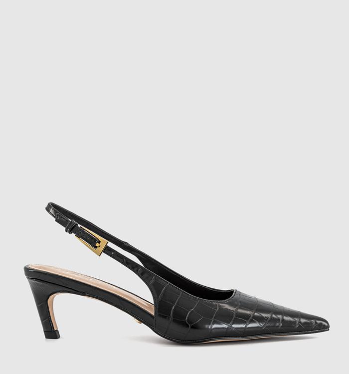 OFFICE Morgan Croc Slingback Kitten Heels Black Croc Patent
