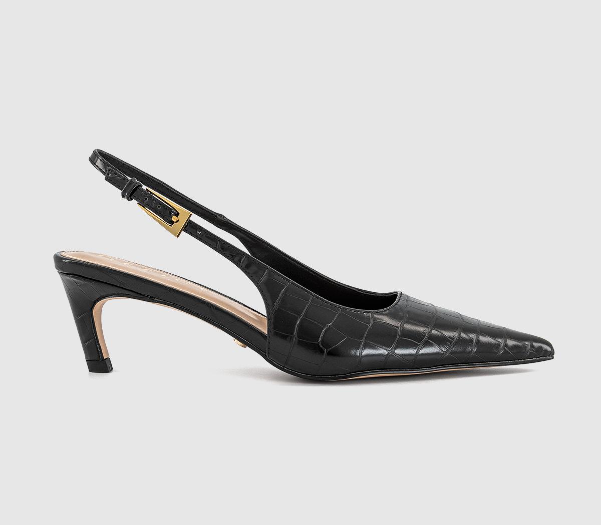 OFFICEMorgan Croc Slingback Kitten HeelsBlack Croc Patent