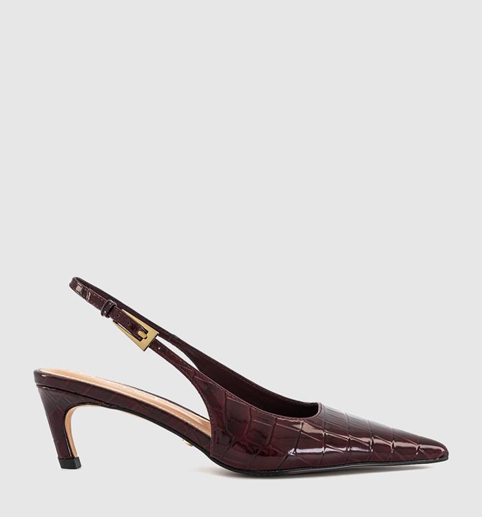 OFFICE Morgan Croc Slingback Kitten Heels Burgundy Croc Patent