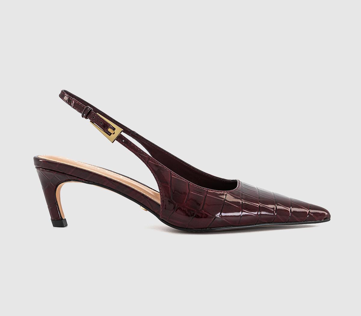 OFFICEMorgan Croc Slingback Kitten Heels OFFICEMorgan Croc Slingback Kitten HeelsBurgundy Croc Patent