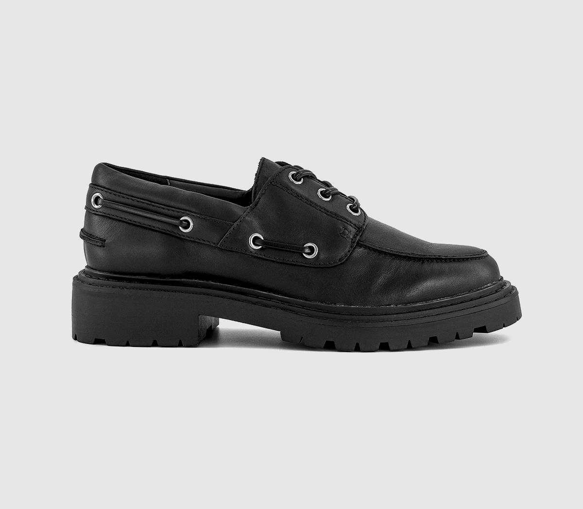 OFFICEFlare Lace Up Chunky Boat Shoes OFFICEFlare Lace Up Chunky Boat ShoesBlack Leather