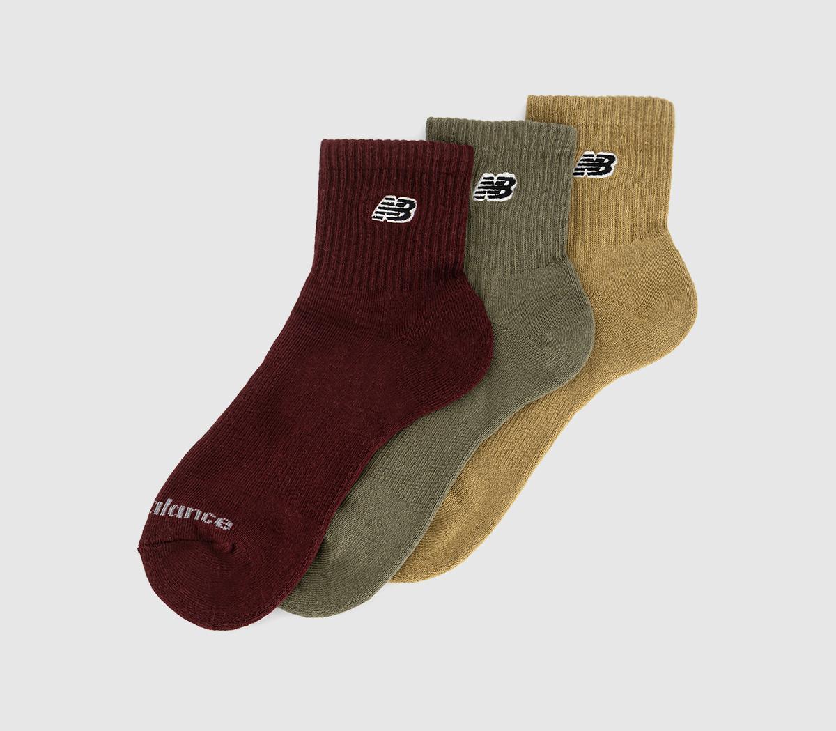New Balance SocksNew Balance Black Patch Logo Ankle 3 Pack SocksGreen Burgundy