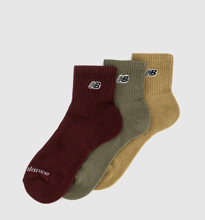 New Balance Socks New Balance Black Patch Logo Ankle 3 Pack Socks Green Burgundy