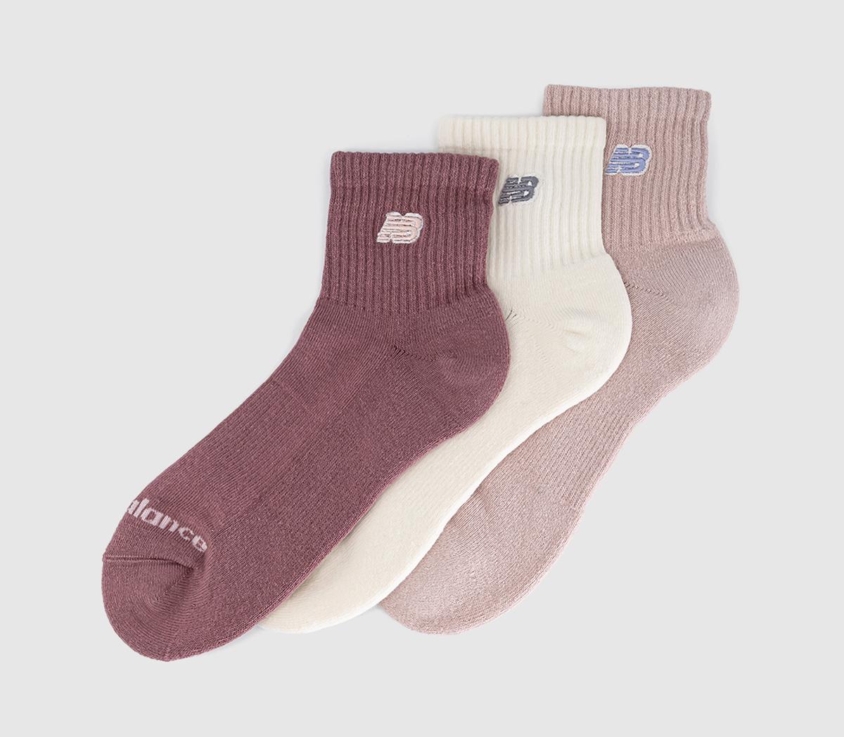 New Balance SocksNb Black Patch Logo Ankle 3 Pack SocksRose Wood Stone Pink
