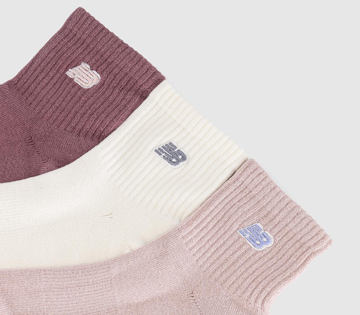 New Balance SocksNb Black Patch Logo Ankle 3 Pack SocksRose Wood Stone Pink