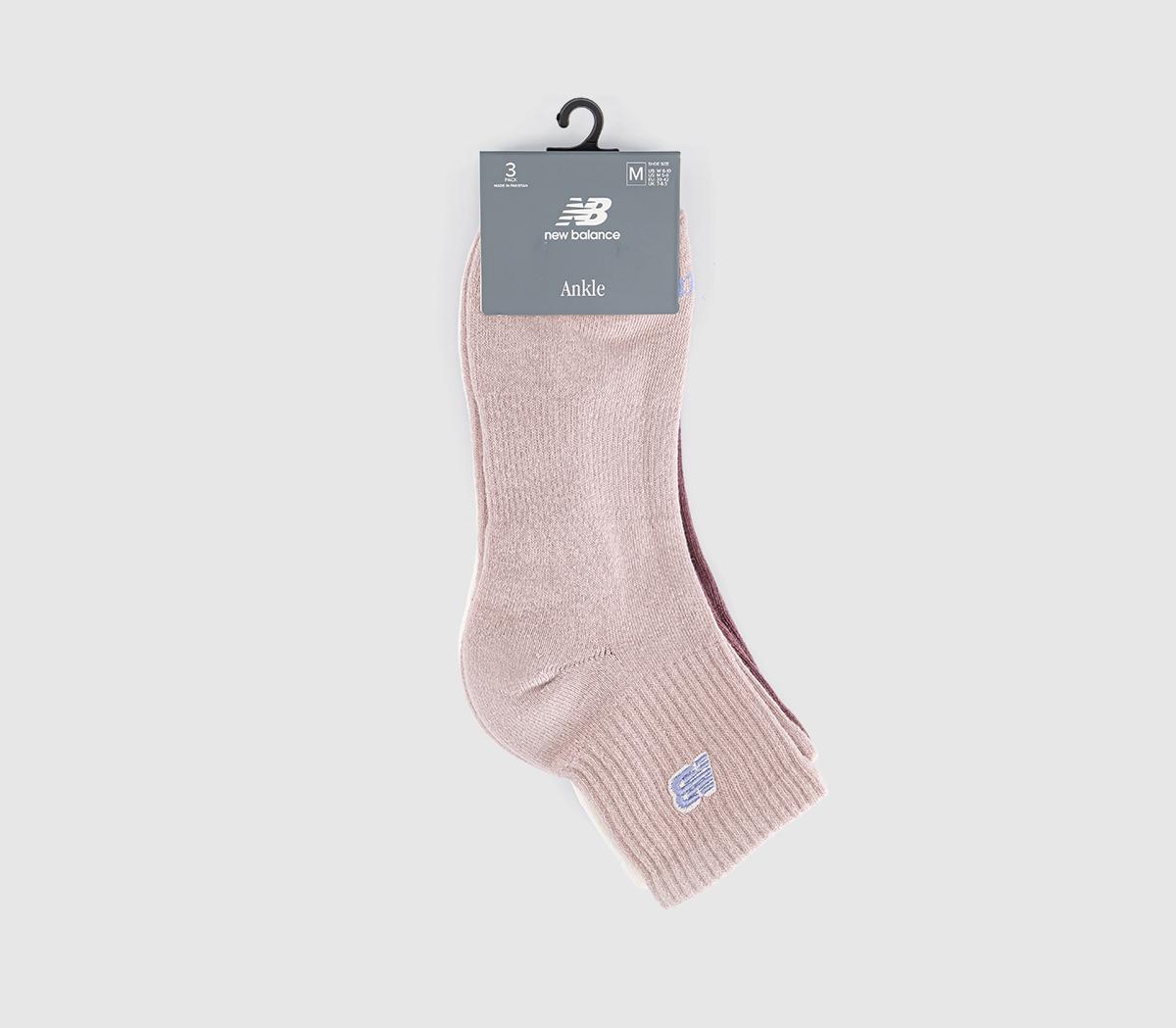 New Balance SocksNb Black Patch Logo Ankle 3 Pack SocksRose Wood Stone Pink