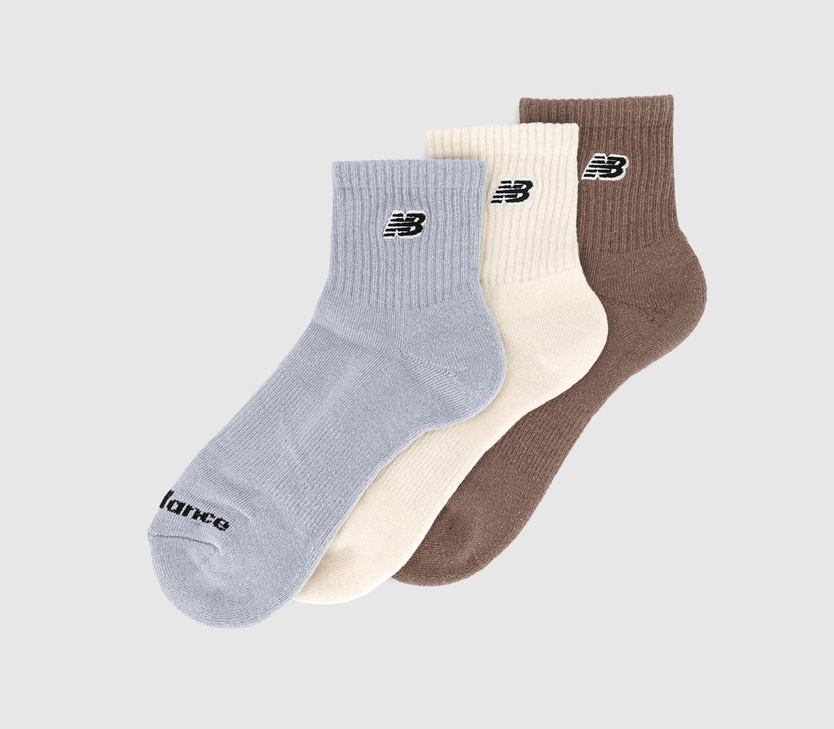 New Balance SocksNew Balance Black Patch Logo Ankle 3 Pack SocksCream Blue Brown