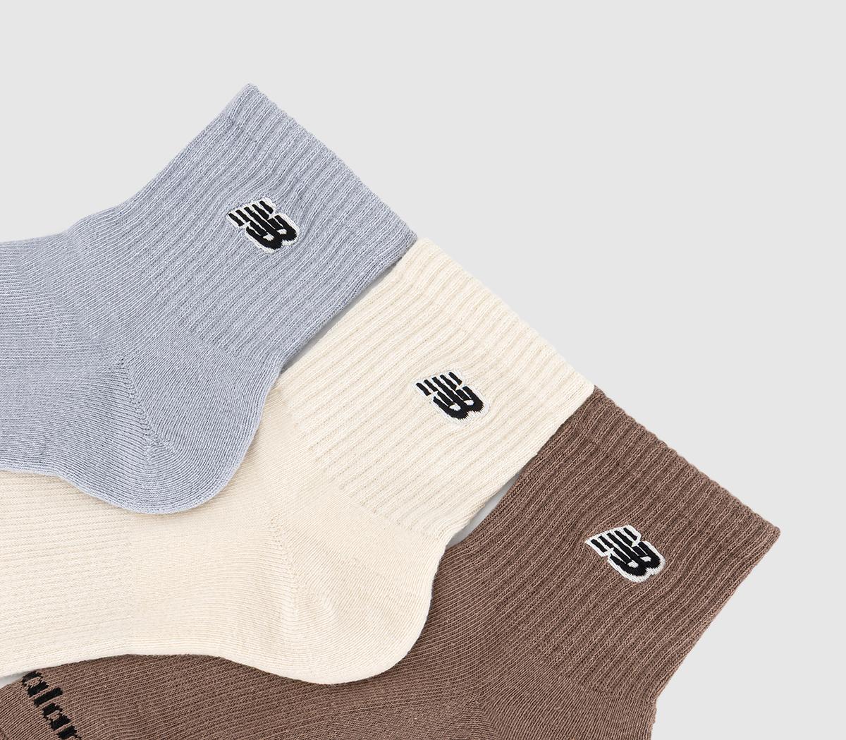 New Balance SocksNew Balance Black Patch Logo Ankle 3 Pack SocksCream Blue Brown