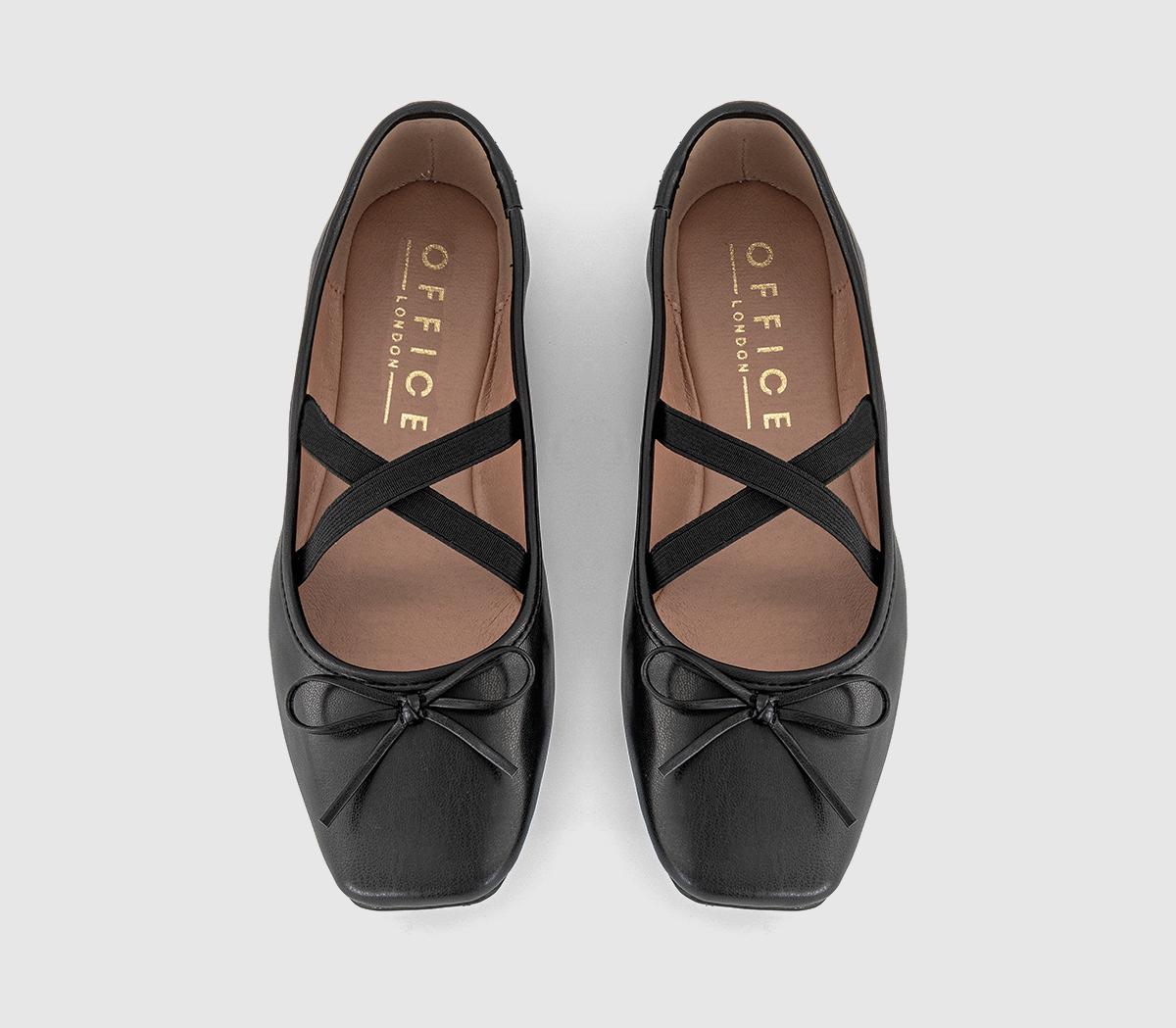 OFFICEFate Elastic Cross Strap Square Toe Ballerina FlatsBlack