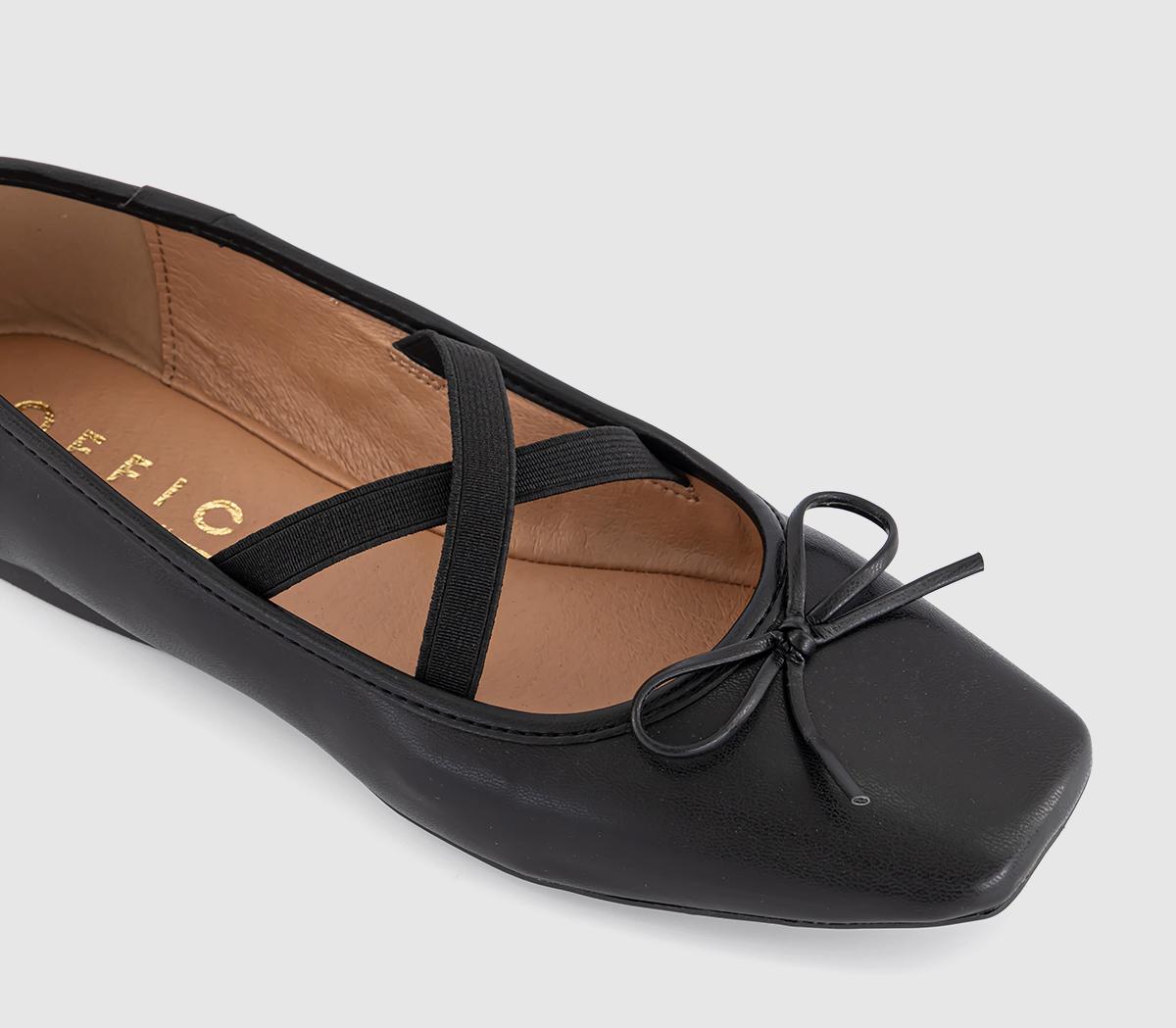 OFFICEFate - Elastic Cross Strap Square Toe Ballerina Flats OFFICEFate - Elastic Cross Strap Square Toe Ballerina FlatsBlack