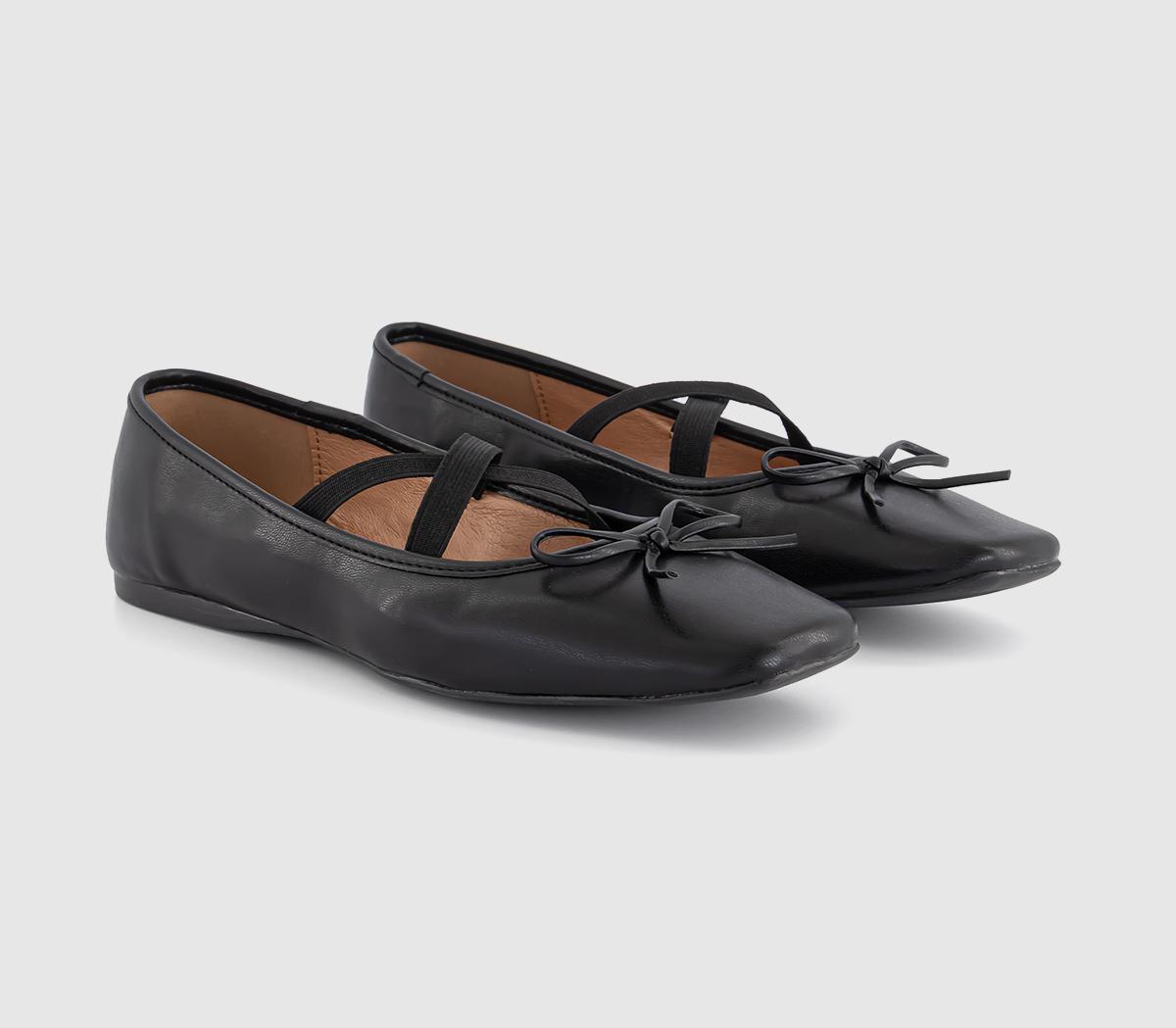 OFFICEFate - Elastic Cross Strap Square Toe Ballerina Flats OFFICEFate - Elastic Cross Strap Square Toe Ballerina FlatsBlack