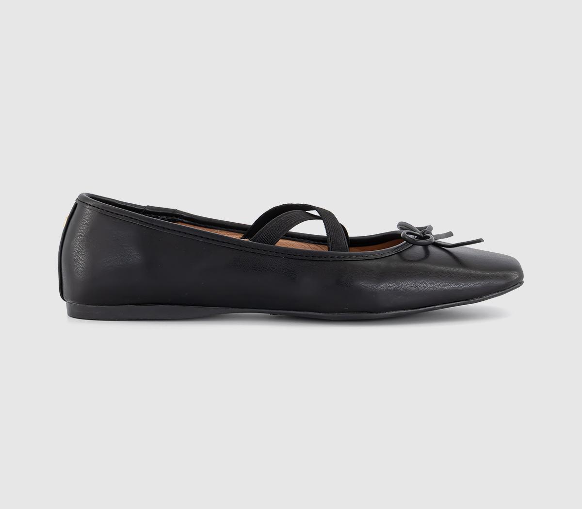 OFFICEFate - Elastic Cross Strap Square Toe Ballerina Flats OFFICEFate - Elastic Cross Strap Square Toe Ballerina FlatsBlack