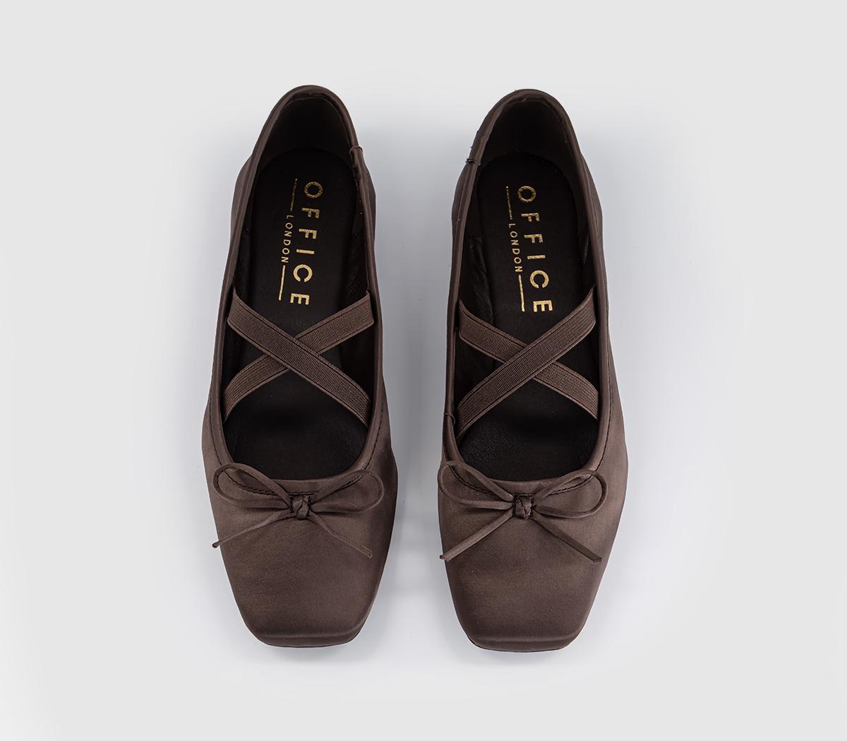 OFFICEFate Elastic Cross Strap Square Toe Ballerina FlatsBrown Satin