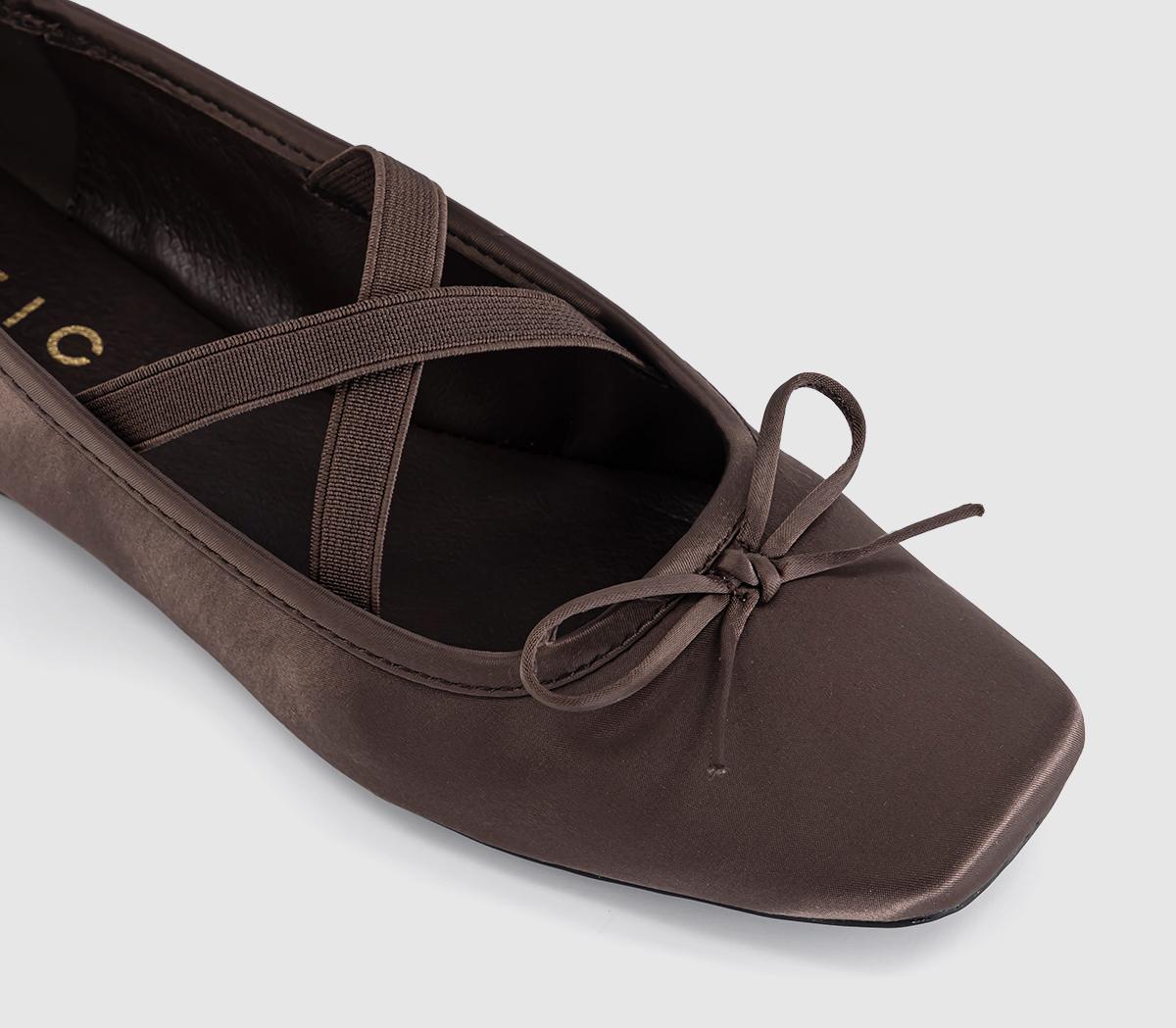OFFICEFate Elastic Cross Strap Square Toe Ballerina FlatsBrown Satin