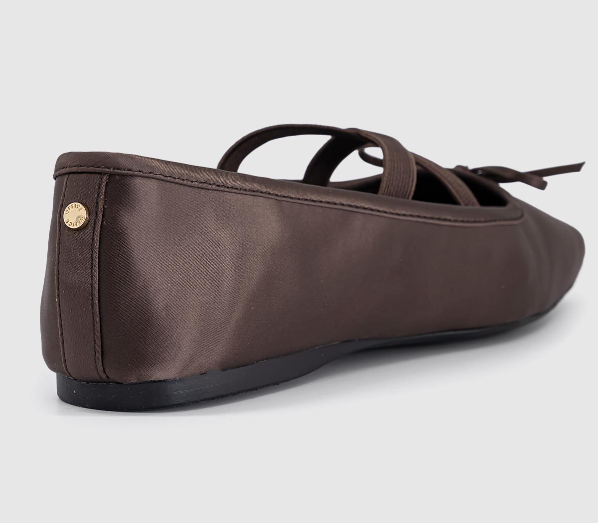OFFICEFate Elastic Cross Strap Square Toe Ballerina FlatsBrown Satin