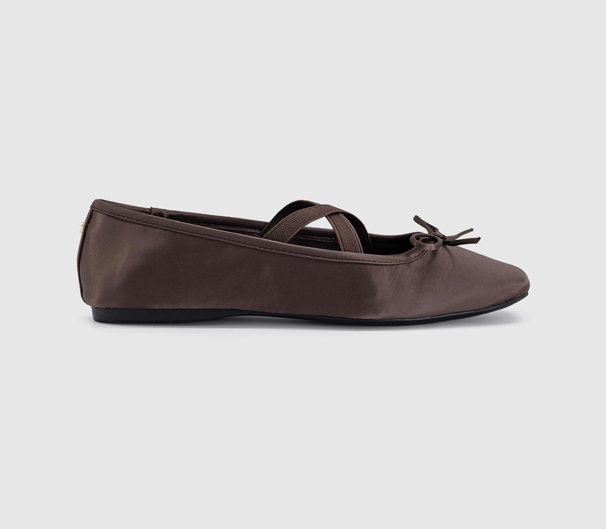 OFFICEFate Elastic Cross Strap Square Toe Ballerina FlatsBrown Satin