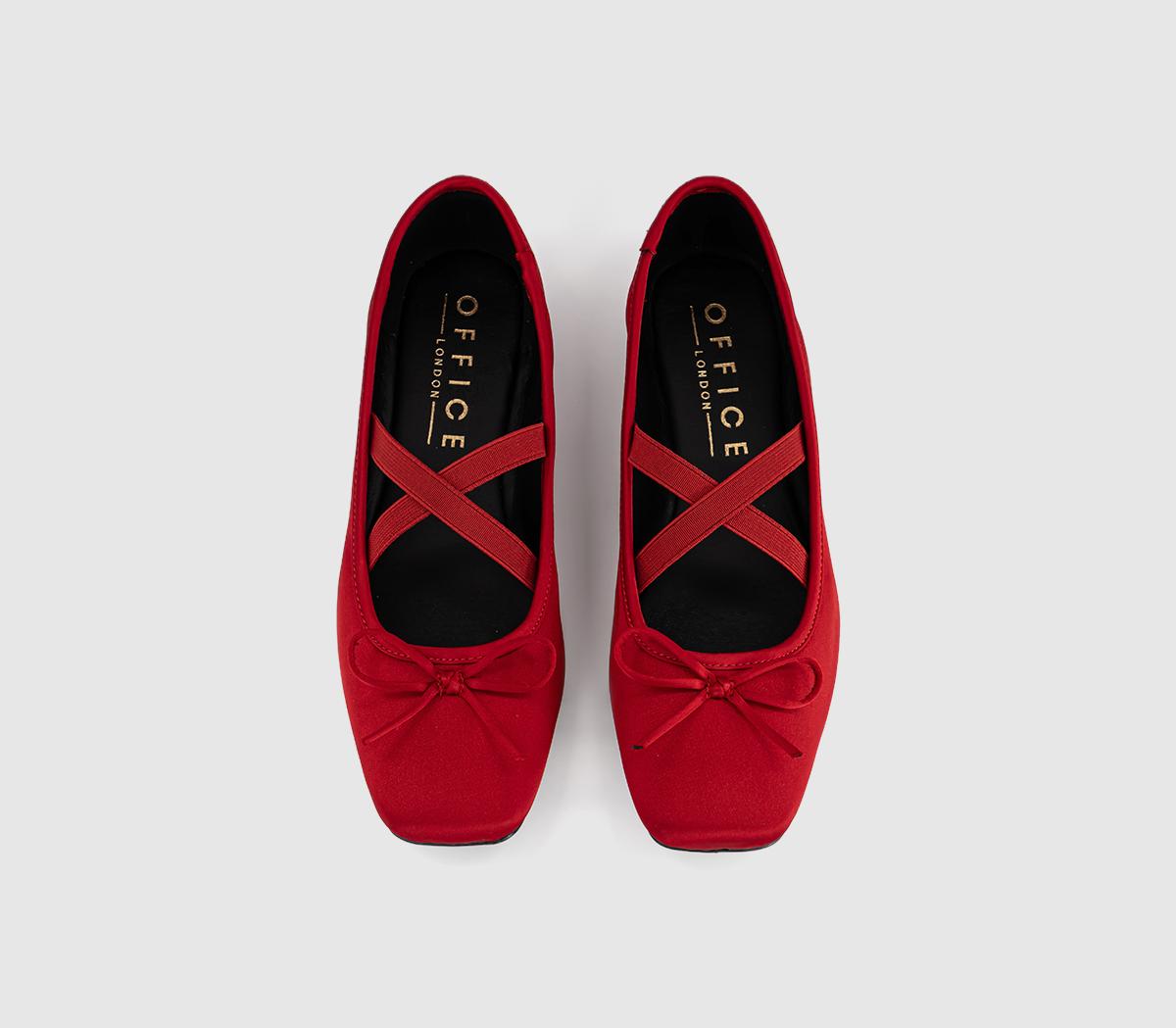 OFFICEFate - Elastic Cross Strap Square Toe BallerinaRed Satin